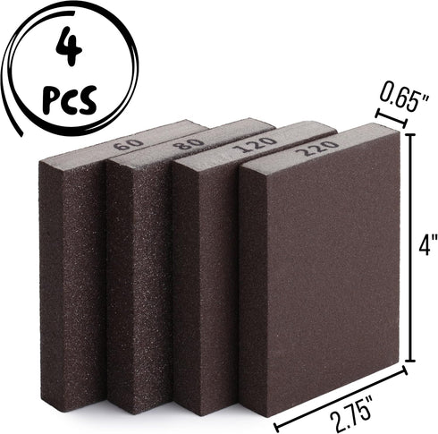 Bates Sanding Sponge, 4 Pack, 60/80/120/220 Grit Assortment, Washable and Reusable Sanding Blocks