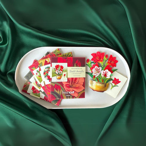 Set, 6 inch 3D Pack 5 Freshcut Paper Pop Up Christmas Cards Boxed Holiday Collection, Mini Sized Paper Flower Bouquet