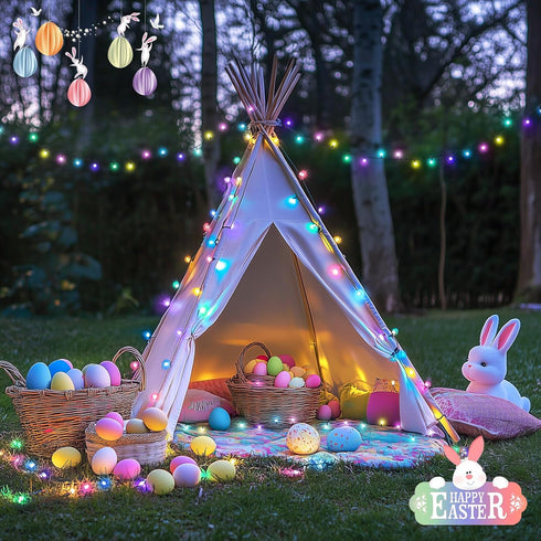 500 173ft 8 JMEXSUSS LED Easter Lights Outdoor Indoor, Multicolor Easter String Lights, Modes Pastel Light Plug