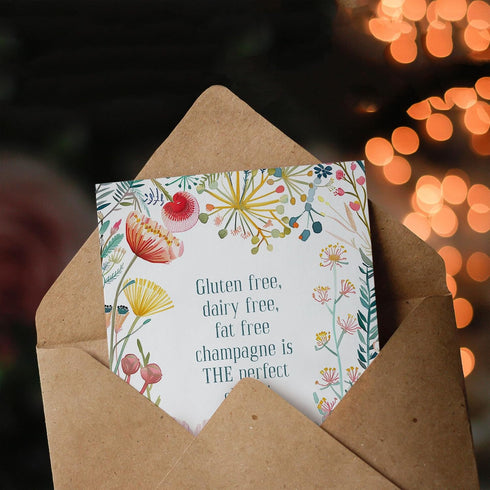 Artery8 Greeting Card Happy Flowers Gluten Dairy Fat Free Champagne For Her Woman Wife Mum Daughter Sister Birthday