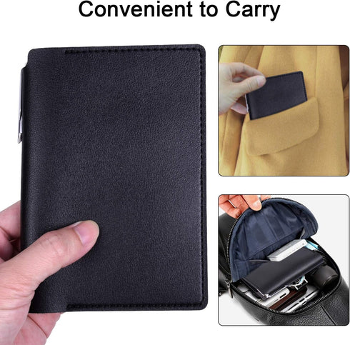 Wisdompro 2 Pack Journal Cover, PU Leather Notebook Cover for 3.5" x 5.5" Pocket Notebooks - Black