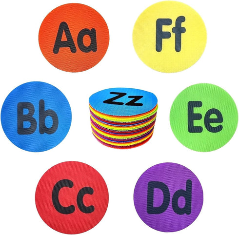 Carpet Dots with Alphabet A-Z, 4 Inch Circle Velcro Floor Dots, 6 Colors for Teacher Preschool Classroom