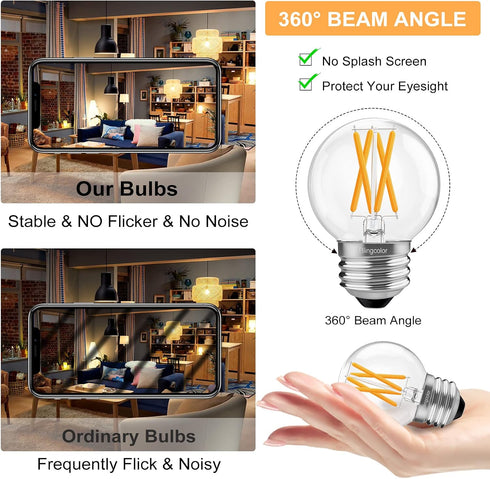 6 PACK G16.5 Bulbs 60 Dimmable 6W G16.5 Bulb, E26 Bulbs 60 2700K bulb CRI80+, AC120V, 600lm LED Watt, Globe LED Light
