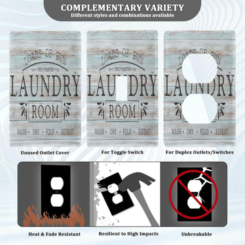 Laundry Room Wood Wall Plate, Duplex Outlet Covers Light Switch Plates for Bedroom Kitchen Home Decor, Standard Size