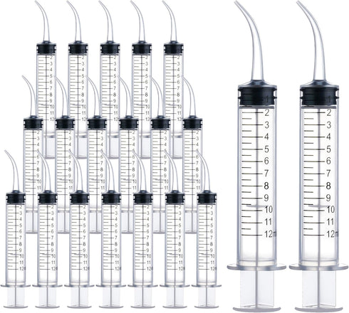 20 Pack Wisdom Teeth Syringe, 12ml/cc Dental Syringe with Curved Tip for Dental Care, Oral Tonsil Stone
