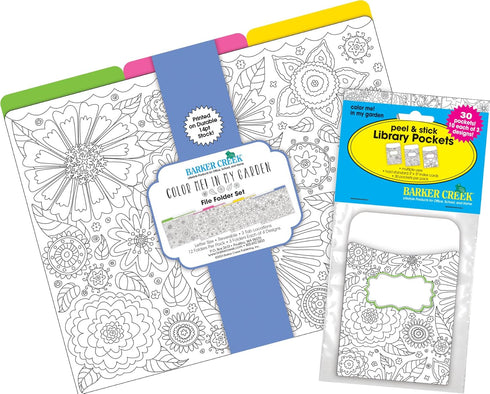 Barker Creek File Folder and Library Pocket Set, Color Me! in My Garden, 12 File Folders and 30 Library Pockets