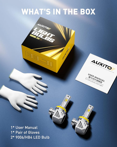 9006 Bulbs, 1000% 3 20 99% Pack 2 AUXITO LED Brighter, Min Quick Install,Non-Polarity Plug and Play, Years Lifespan, No