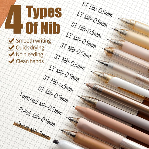 Four Candies 12Pack Pastel Gel Ink Pen Set, 11 Pack Black Ink Pens, 1 Pack Highlighter for School Office