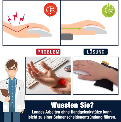 Mouse Pad Wrist Rest, Ergonomic Palm Support Made of Organic Millet Chaff, Cognac Color Cushion Support