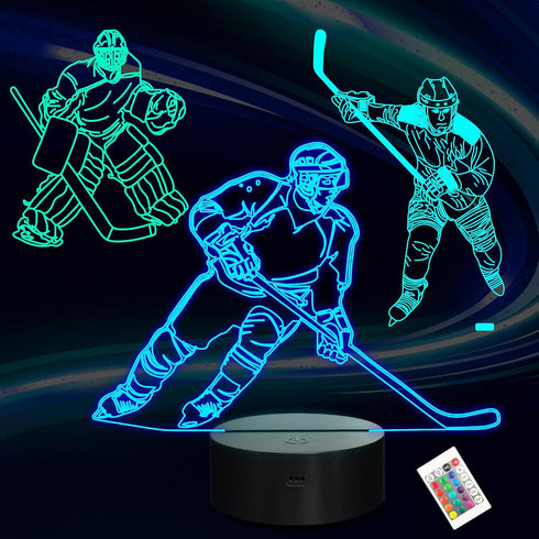 Lampeez Kids 3D Ice Hockey Player Night Light Optical Illusion Lamp with