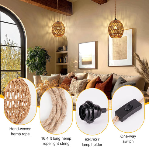 15ft E26 E27 FRIDEKO HOME Hanging Lamps Hanging Light Plug in Pendant Light - Pendant Light with On Off Switch Plug