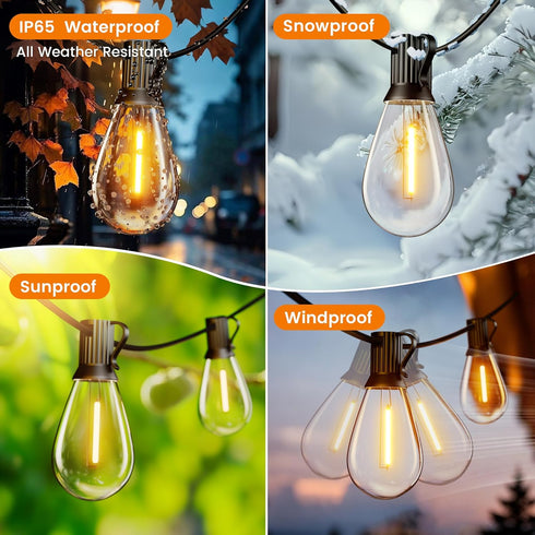 50FT 32 S11 Bulbs (2 IP65 2200K Outdoor String Lights, Patio Lights with Shatterproof Spares), Waterproof