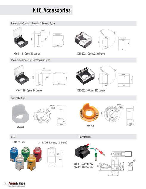 K16-S115-Y-6VDC, Bulb, K16 6VDC LED Switch, Yellow