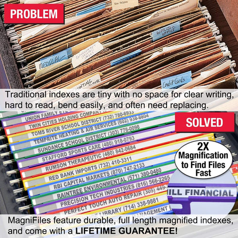 Ultimate Office MagniFile Insertable Hanging File Folder Tabs, Set of 20, Assorted Indexes to Find Files Fast