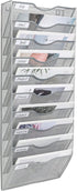 PAG Hanging Wall File Holder Organizer, Mail Sorter Literature Rack for Office with 10 Pockets, Silver
