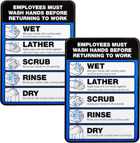 Excello Global Products Employee Must Wash Hand Sign - 5"x7" Plastic Sign for Businesses with Easy Mount Adhesive