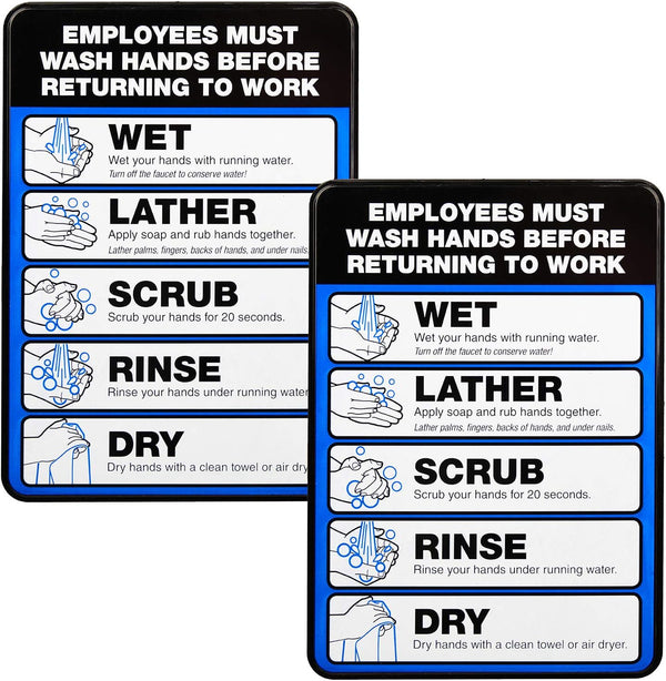 Excello Global Products Employee Must Wash Hand Sign - 5"x7" Plastic Sign for Businesses with Easy Mount Adhesive