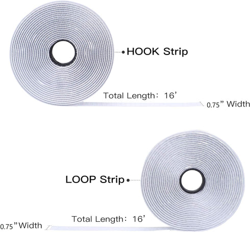 16 Feet Length 0.75 Inch Width Hook and Loop with Strong Self Adhesive Tape Strip - Black