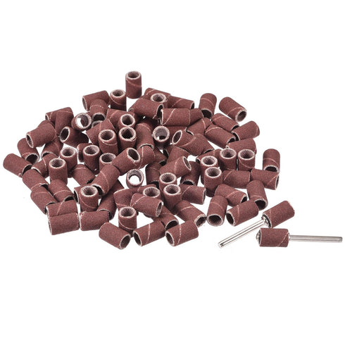 uxcell 100 Pcs 1/4 Inch Sanding Sleeves Sandpaper Set - 180 Grit with Drum Mandrels for Rotary Tools.
