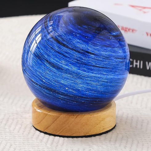 wpdash 12cm 3-Color Gift5V) Glass Planet Desk Lamp, Changing LED Globe on Wood Stand USB Powered Table Night Light