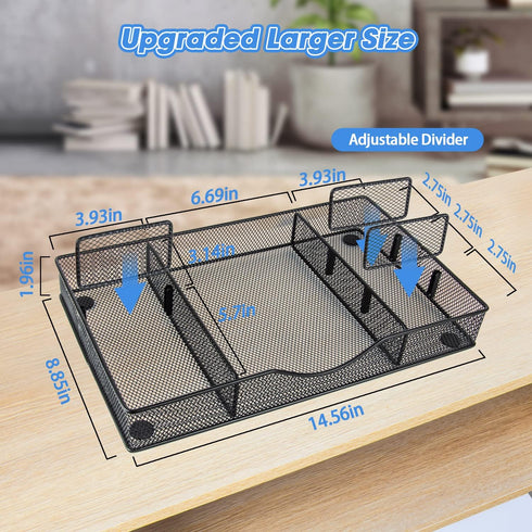 Desk Drawer Organizer Tray with 6 Compartments - 14.5" L x 8.8" W x 1.9" H for Metal Mesh Organizers in Bathroom,