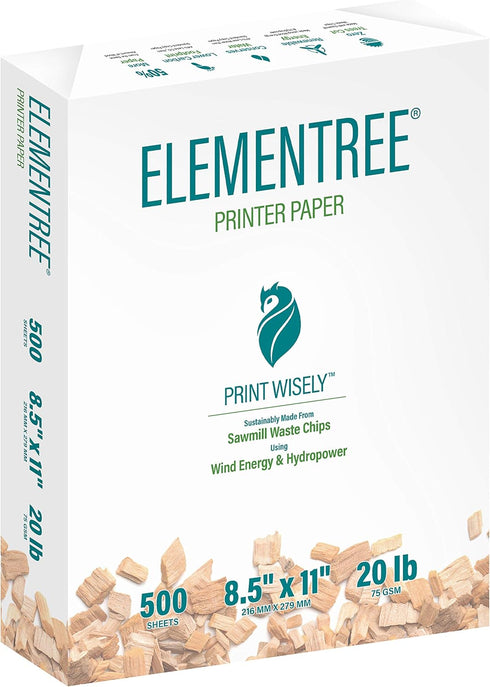 Elementree Sustainable Printer Paper Case, 8.5 x 11 White, 5 Reams, 2500 Sheets of 20lb Printing Paper, USA Made.