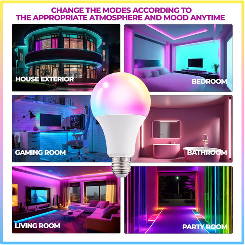 Dimmable E26 Warm LED Light Bulb, 6W RGBW Color 500LM, 16 Color Changing Modes, Remote Control, 2 Pack
