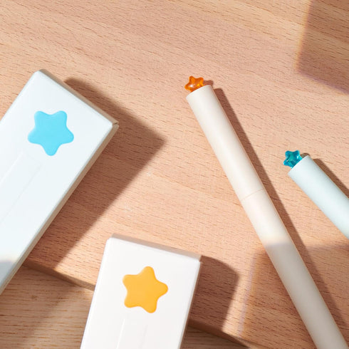 Kaco FIRST Gel Pens, Cute Stationery, 2 Pieces Black Ink with 4 Extra Refills, 0.5mm Fine Point, Aesthetic Star Pens
