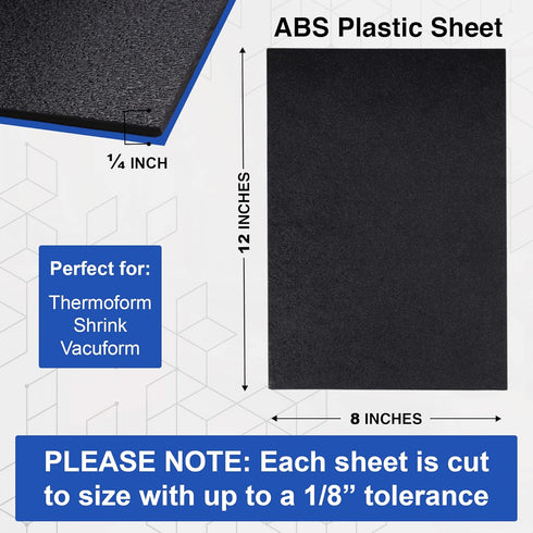 Duco ABS Plastic Sheets 1/4 Inch Thick 8" x 12" - Pack of 2 Rigid ABS Sheets with Textured Plastic Front - 0.25" Thick Heat Moldable Thermoplastic Sheets for DIY Use - Black Plastic Sheets