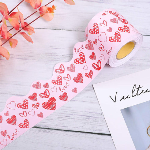 URATOT Valentine's Day Bulletin Board Border 65.6 Feet Scalloped Decoration Rolled Borders for Classroom