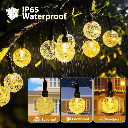 SeaShine 13ft 20LEDs IP65 Rechargeable Battery Operated String Lights - Crystal Globe String Lights, Waterproof Battery