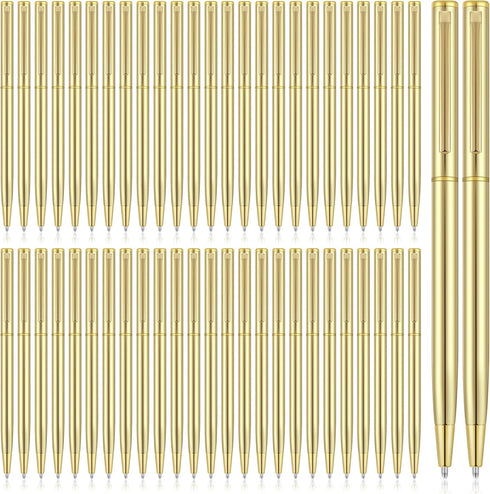 Zonon Gold Metal Slim Ballpoint Pens Bulk, Retractable Metallic Black Ink 1 mm Medium Point for Office Supplies (100