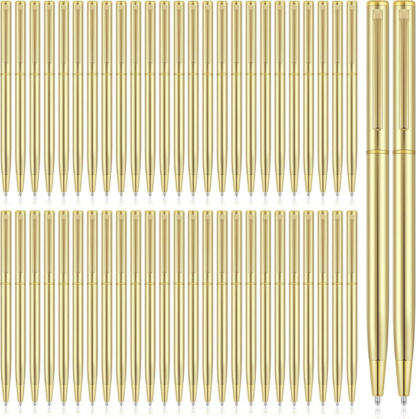 Zonon Gold Metal Slim Ballpoint Pens Bulk, Retractable Metallic Black Ink 1 mm Medium Point for Office Supplies (100