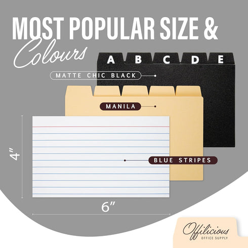 Black Index Card Holder 4x6, Index Card Box with Dividers, Ruled Cards & Stickers, Recipe Card Organizer