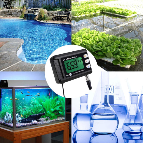 2 in 1 Temperature pH Monitor Meter Tester, 0~14.0 pH Automatic Buffer Recognition for Hydroponics and Water Testing