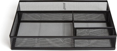 TRU RED TR57546-CC Mesh Drawer Organizer, 4 Compartment, Matte Black for Office Storage