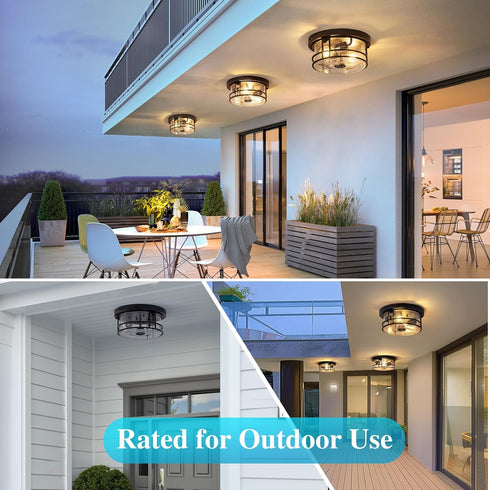 SAYTOP 2-Light Outdoor Ceiling Light with Motion Sensor Flush Mount Round Porch Light, Industrial Dusk to Dawn Ceiling