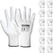 DULFINE Safety Work Gloves - 12 Pairs PU Coated White Seamless Knit Gloves for General Duty Work