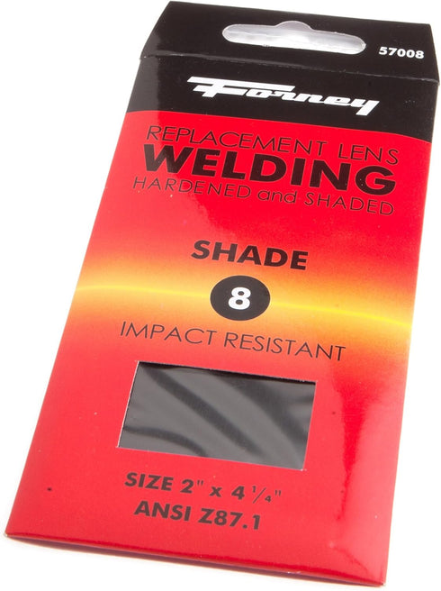Forney 57008 Lens Replacement, Shade-8 Hardened Glass, 4-1/4-Inch-by-2-Inch, Black