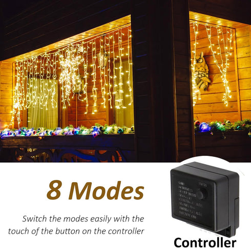 40ft 3ft 600 Solhice LED Curtain Lights Outside x for Backyard, LED Plug in Hanging Fence String Lights Outdoor