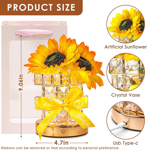 Sunflower Flower Table Lamp Gifts: Mothers Day Birthday Gifts for Women Mom Grandma Sister, Rechargeable Battery