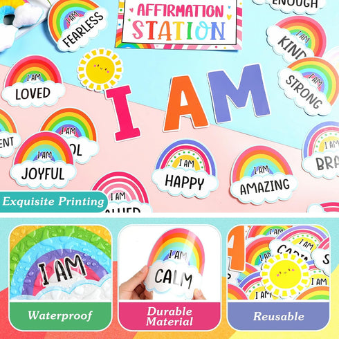 Frienda Rainbow Affirmation Station Bulletin Board Set, Motivational Posters for Classroom Mirror Growth Mindset Decor