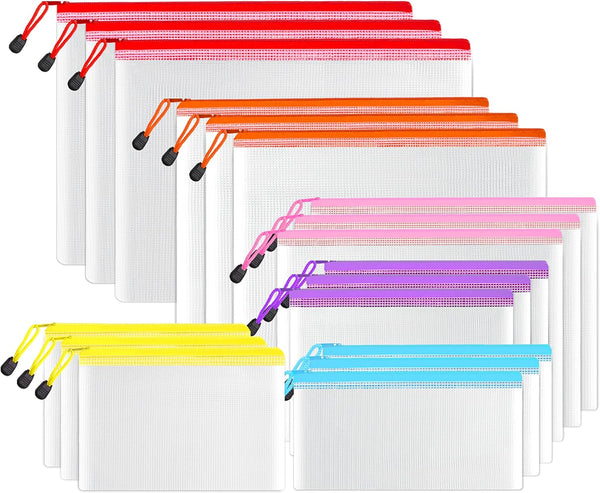 SUNEE Multisize Plastic Zipper Pouches, Water-Resistant Zip Bag for School Office Supplies, Puzzles & Games Storage