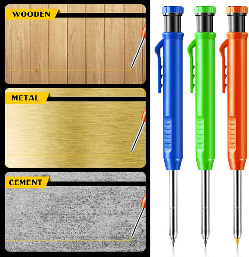 Sabary 10 Pcs Solid Carpenter Pencils with 60 Pcs 2.8mm Refills, Long Nosed Mechanical Pencil Marker for Woodworking