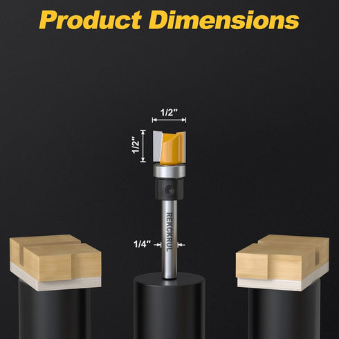 Set, 1/4 Inch Trimming, 1/2" Pattern Flush Trim Router Bits Shank Top Bearing, Carbide Tipped Woodworking Router Bits