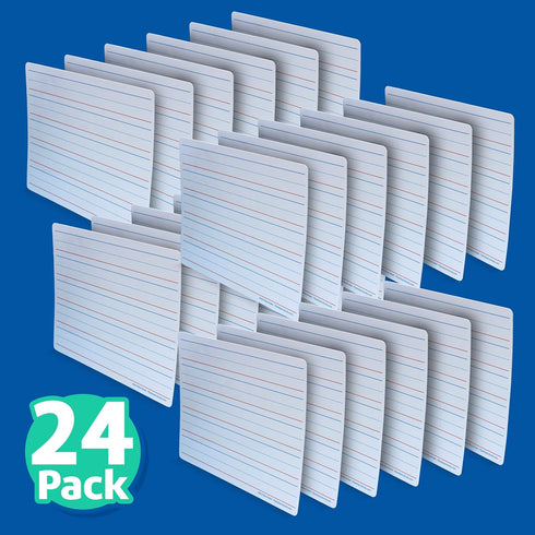 Flipside Products 9" x 12" Two-Sided Magnetic Red & Blue Ruled/Plain Dry Erase Learning Mat, 24 Pack