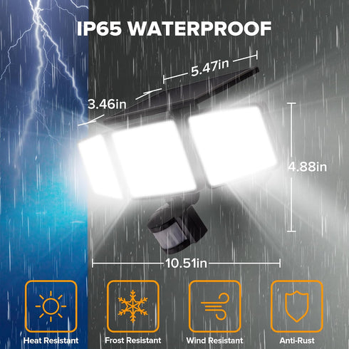 302 3000LM, IP65 3 270 3 UME Solar Outdoor Lights LED Waterproof Motion Sensor Outdoor Lights, Heads Solar Security