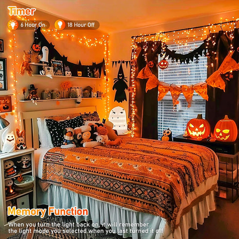 150 8 JMEXSUSS LED Orange Halloween Lights Indoor Outdoor, Connectable Christmas String Lights Indoor Plug in, Modes
