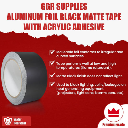 GGR Supplies T.R.U. AF-22A-B Aluminum Foil Black Matte Tape, Non Reflective with Acrylic Adhesive (2" X 27 Yards