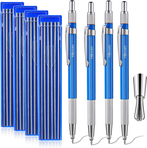 Hiboom 4 Pcs Welders Pencil with 48 Pcs Silver Round Refills, Mechanical Pencils with Built-in Sharpener for